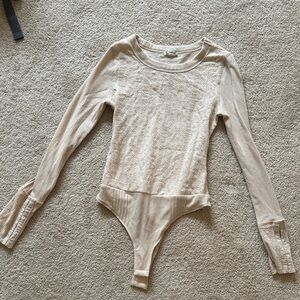 Free People Cream Long Sleeve Bodysuit